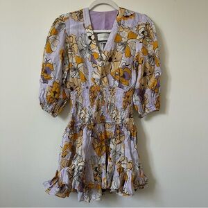 Alexis Pasina Dress Lilac Floral Purple Linen Short Sleeve XS NWT $398